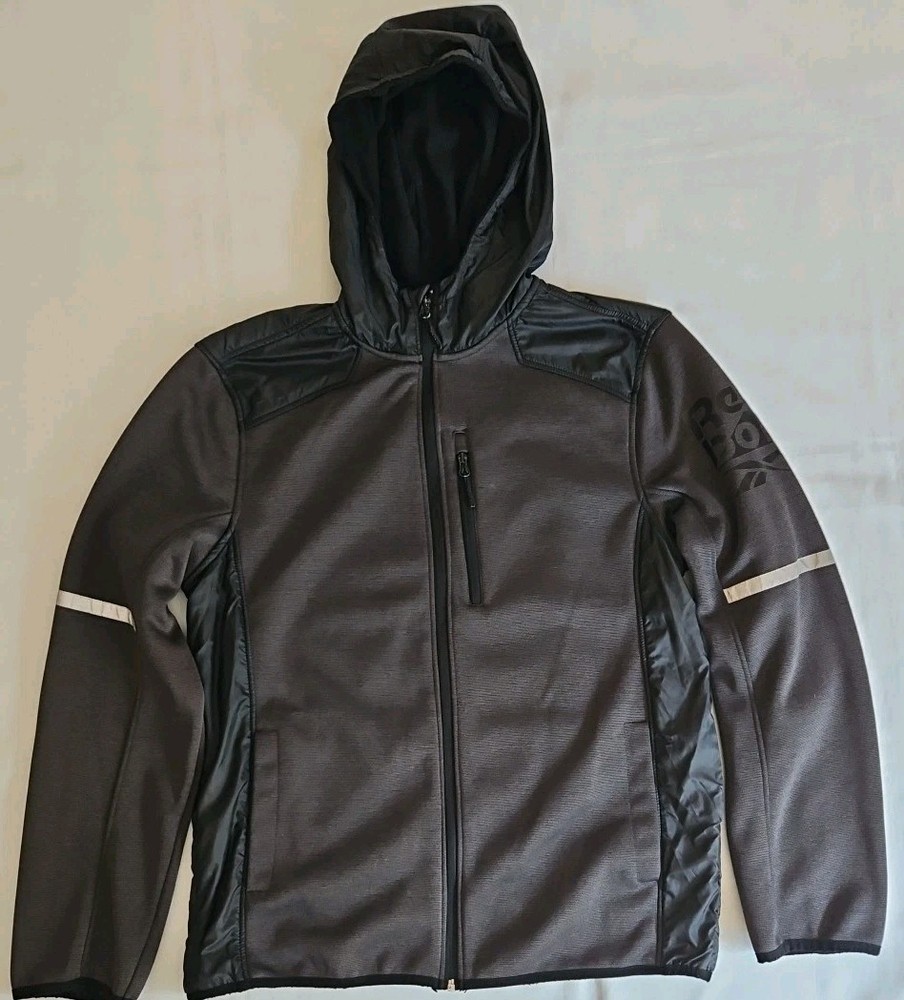 Reebok Men's Hybrid Softshell Fleece Hooded Jacket Black Full Zip Men's Size Lrg