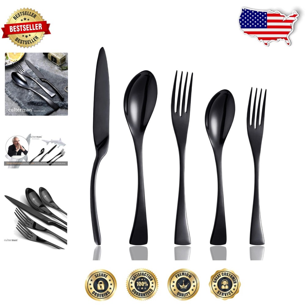 Stylish Black Flatware Set - 20-Piece Stainless Steel Dinnerware Collection