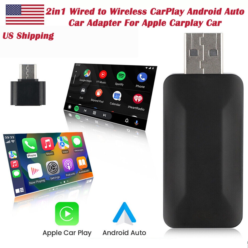 2 in 1 Android Auto Wireless Adapter Wireless CarPlay Adapter Plug Play Radio US