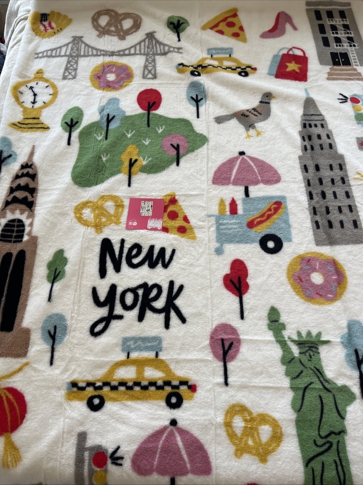 NWT ISAAC MIZRAHI Faux Fur NEW YORK Icons Throw Blanket 50 x 70 Pizza Broadway