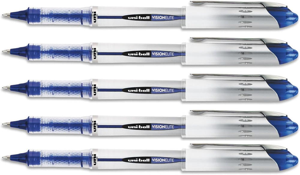 Uniball Vision Elite Roller Ball Pens, Blue Ink, Bold Tip, 5 Pack