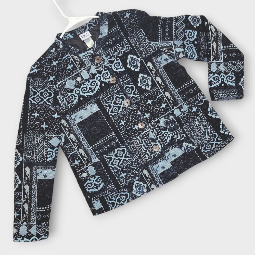 BFA Classics Jacket Womens Size Large Blue Mandarin Collar Boxy Lined Fall