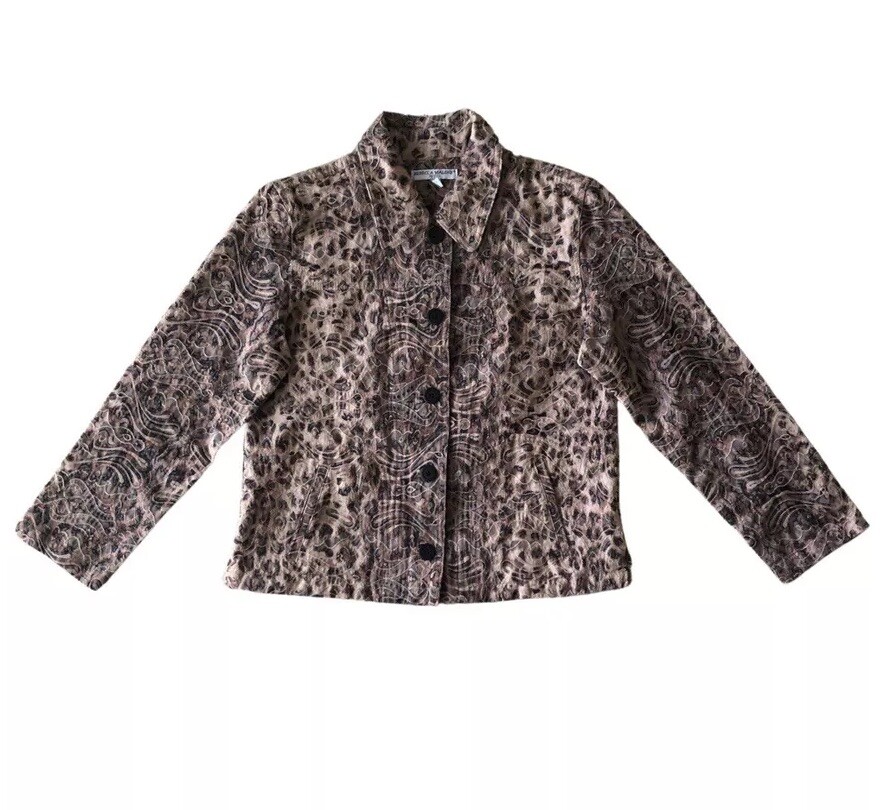 Rebecca Malone Womens S Tapestry Jackets Brown Animal Print Embroidered Boho