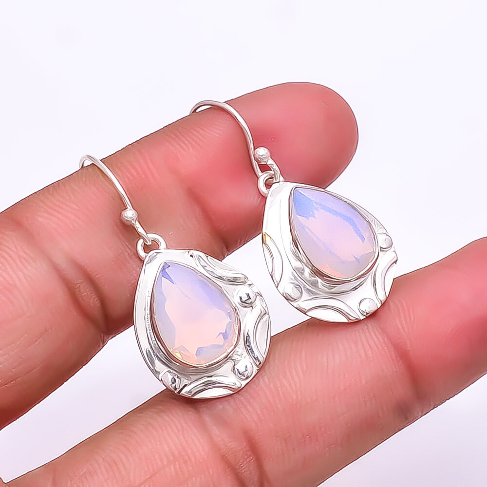 Milky Pink Opal Handmade 925 Sterling Silver Earrings 1.56 Inch E928019028