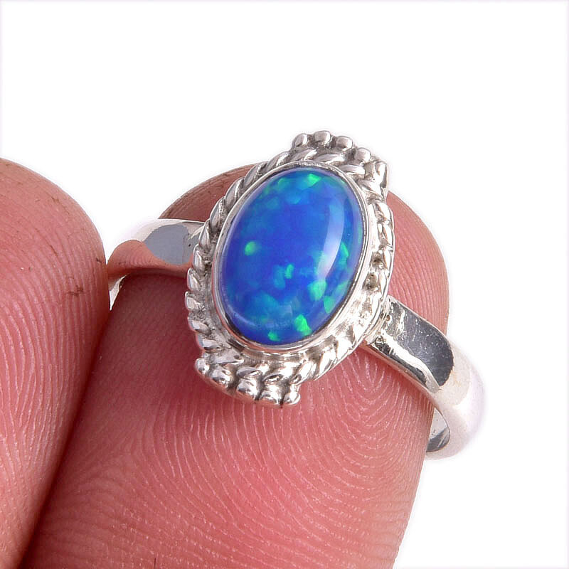 Natural Ethiopian Opal Gemstone Handmade 925 Sterling Silver Ring Size 8
