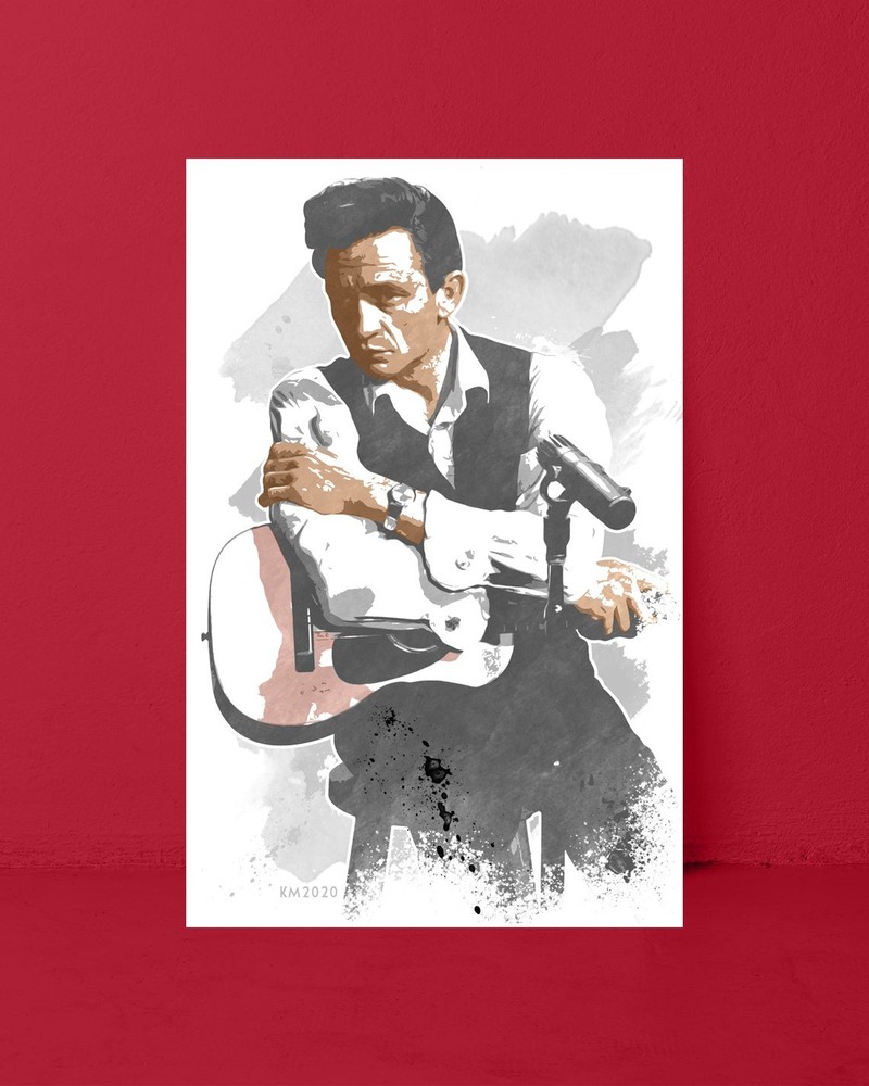 JOHNNY CASH watercolor painting art print/poster FREE S&H!