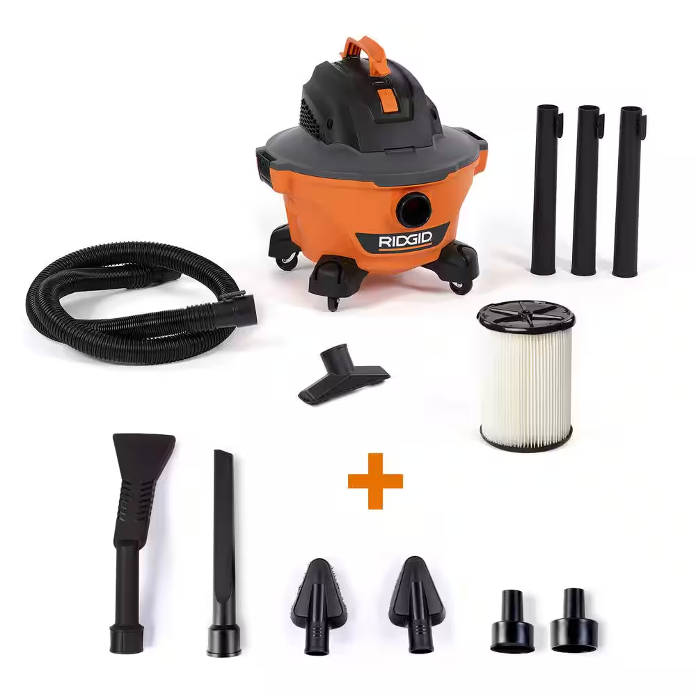 RIDGID 6 Gallon 3.5 Peak HP NXT Shop Vac Wet Dry Vacuum with Filter, Hose, Wands