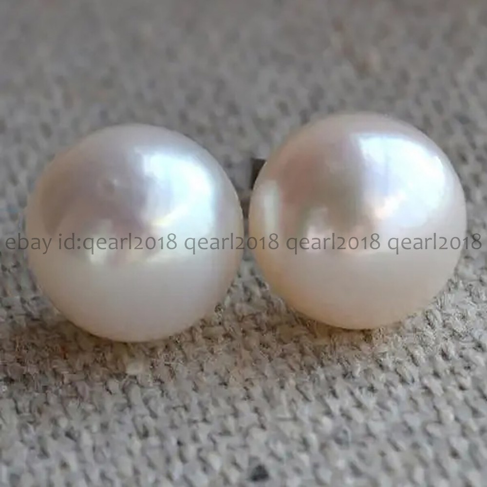 Natural White Freshwater Baroque Pearl Stud Earrings 5-14mm14K White Gold