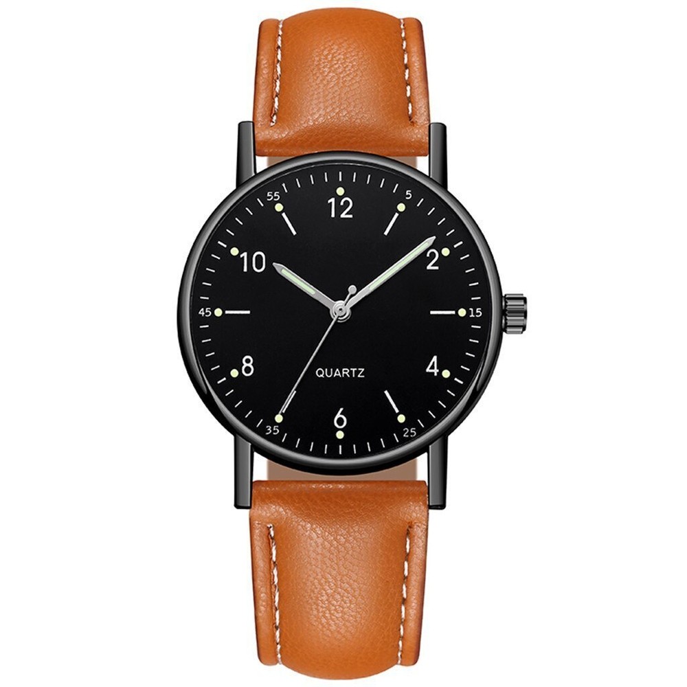 Glow-in-the-Dark Quartz Wristwatch with Alloy Case and Imitation Leather Strap