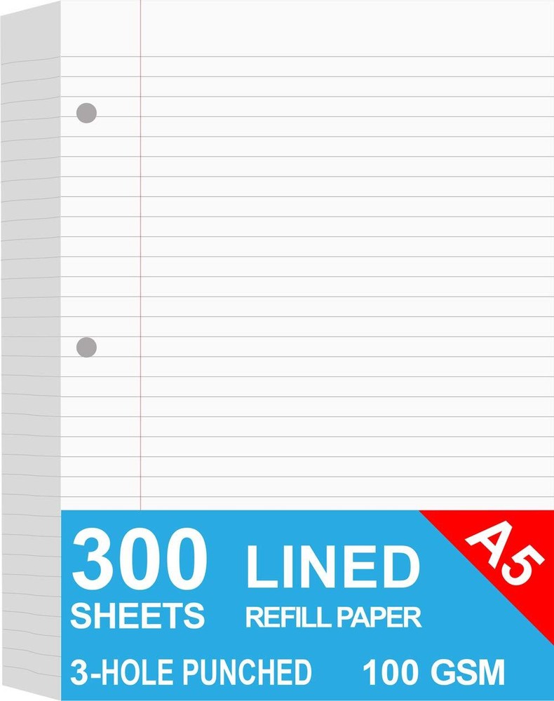 (3-Pack) A5 Filler Paper, 3 Hole Planner Refills, Organizer, Loose-leaf Binde...