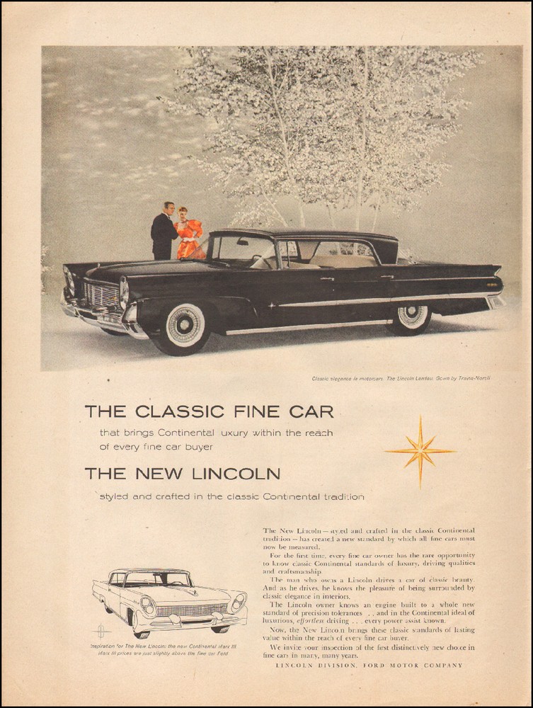 1958 Lincoln Landau Retro Vintage Ad Black 4-Door Classic Car