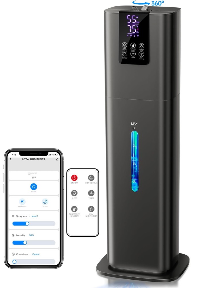 8L Smart Humidifier for Large Room Bedroom, Cover up to 505ft², Easy Top Fill...