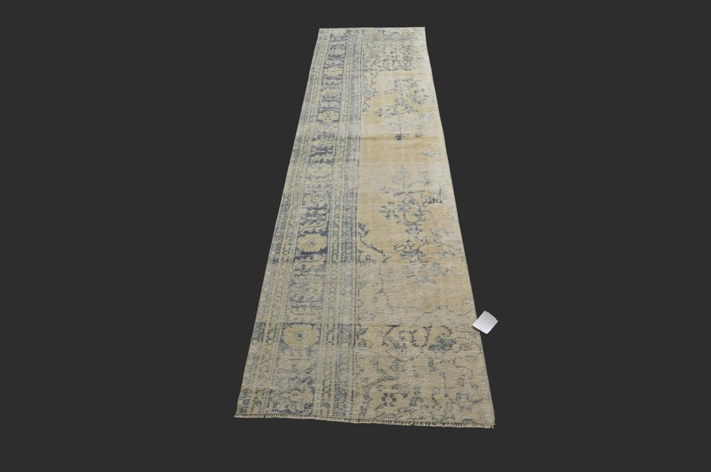 Vintage 2x9 Turkish Oushak Runner Rug Handmade Anatolian Boho Kilim BEIGE