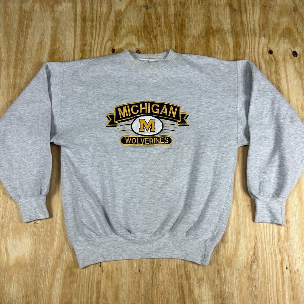 Vintage Michigan Wolverines Mens Sweatshirt Crew Neck Pullover Size XL Gray 90s