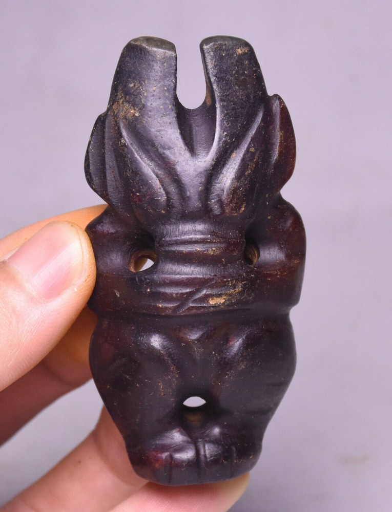 7CM Rare China Hongshan Culture Old Jade Carving Sun God Helios Sun-God Amulet