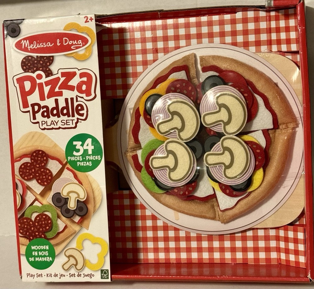 Melissa & Doug Wooden Pizza Paddle Playset 34 Pieces Preschool Pretend Play