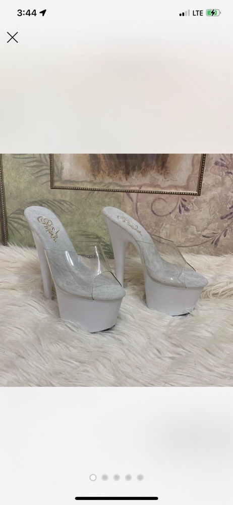 Pleaser White Clear 7 Inch Platform Slides Size 6