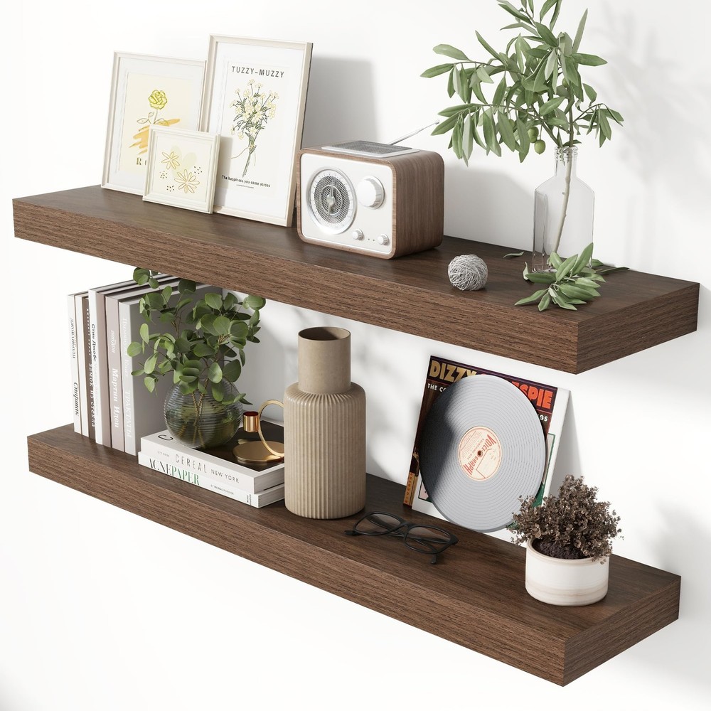 36 Inch Floating Shelves for Wall 8 Inch Deep Walnut Shelves Set of 2,Wall Mo...