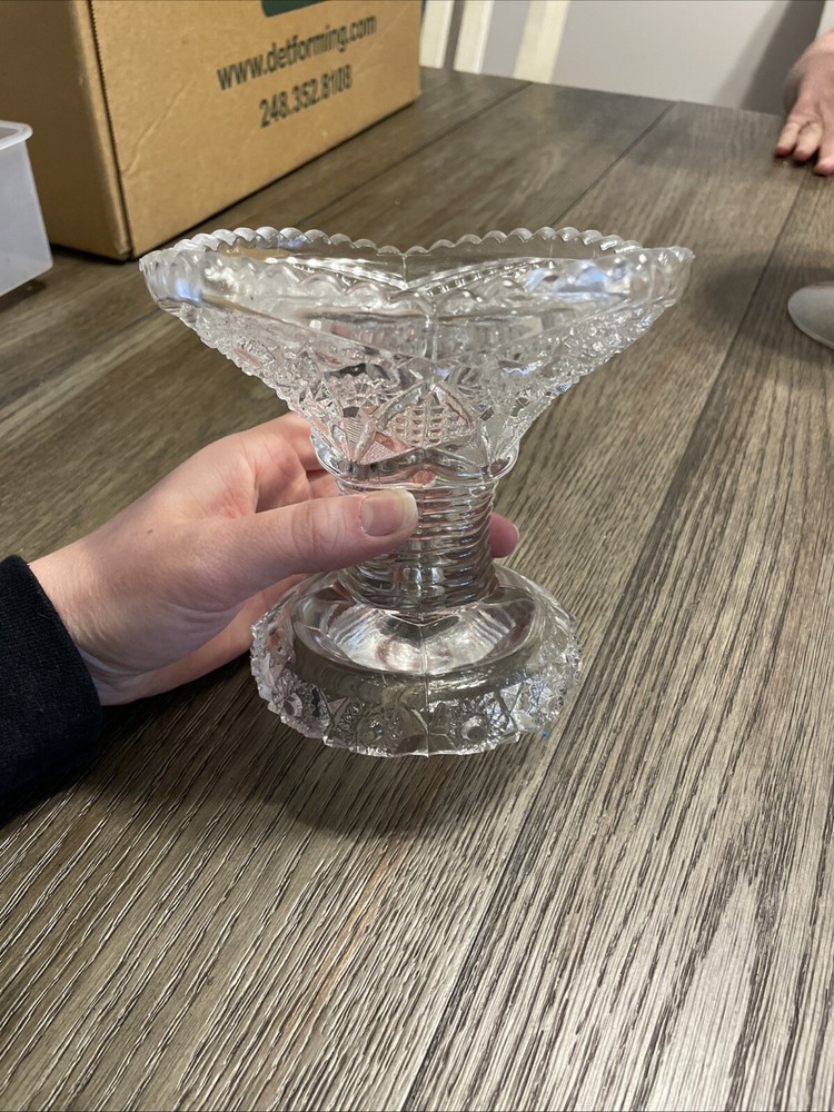 Vintage Scalloped Glass Pedestal Candy Dish for Display