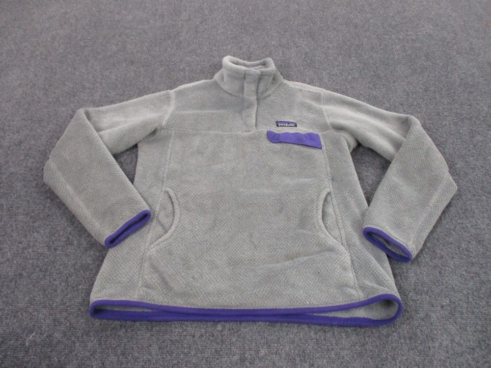 Patagonia Jacket Adult M Gray Snap T Fleece Fuzzy Sweater Outdoors Logo Womens