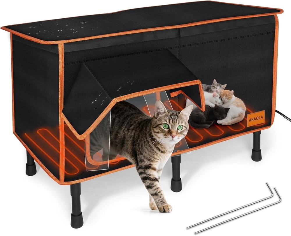 Heated Outdoor Cat House for Outside Winter 100% Waterproof Oxford Tarpaulin