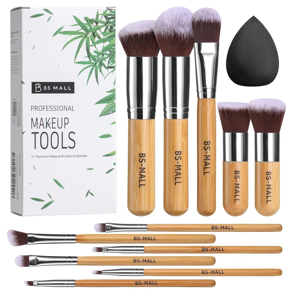 BS-MALL 11-Piece Synthetic Kabuki Makeup Brush Set with Bamboo Handles