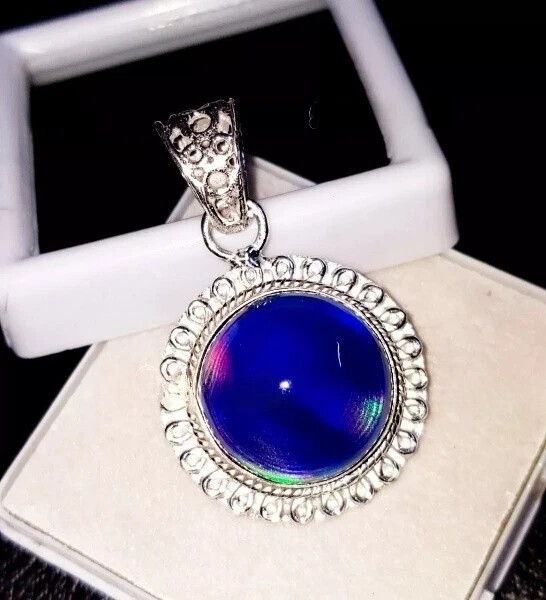 925 Sterling silver Pendant 25Ct Aurora Natural Opal Multi Fire Round Gemstone