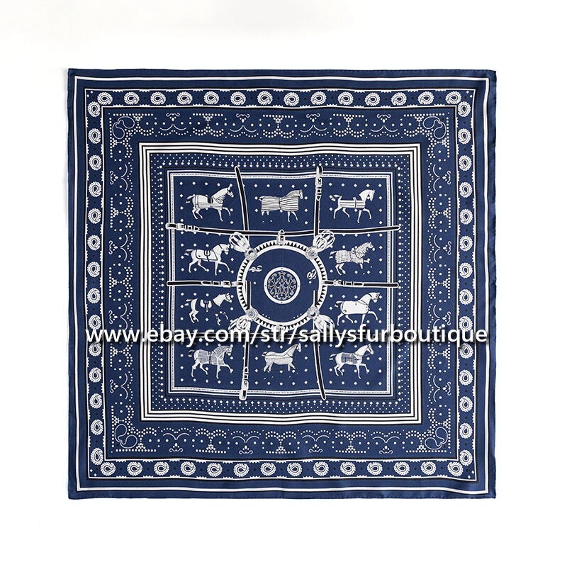 Sallys Boutique Pure Twill Silk Horses Print Square Necktie Collar Scarf 68cm
