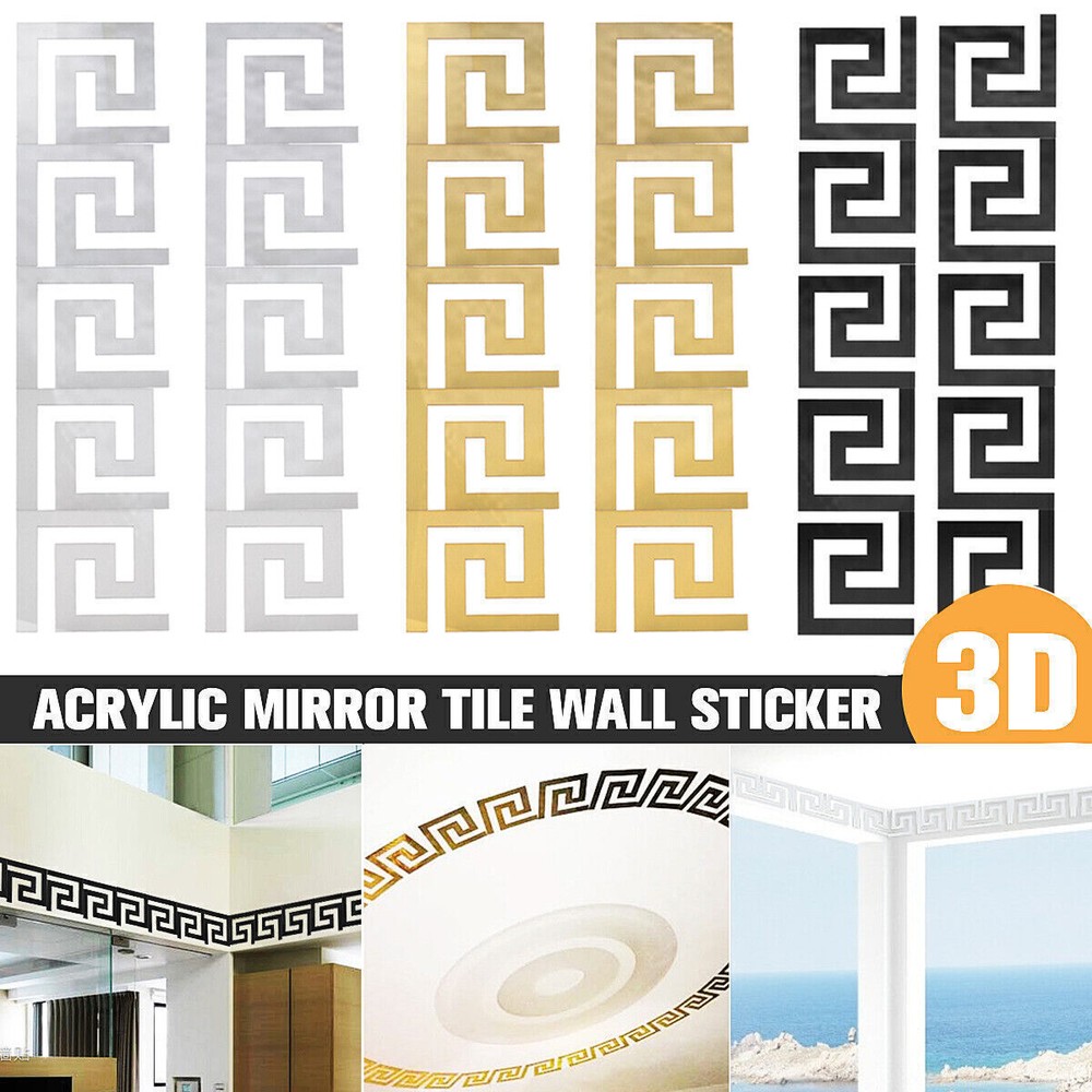 10-30PCS 3D Acrylic DIY Mirror Tile Wall Sticker Removable Decal Art Mural Decor