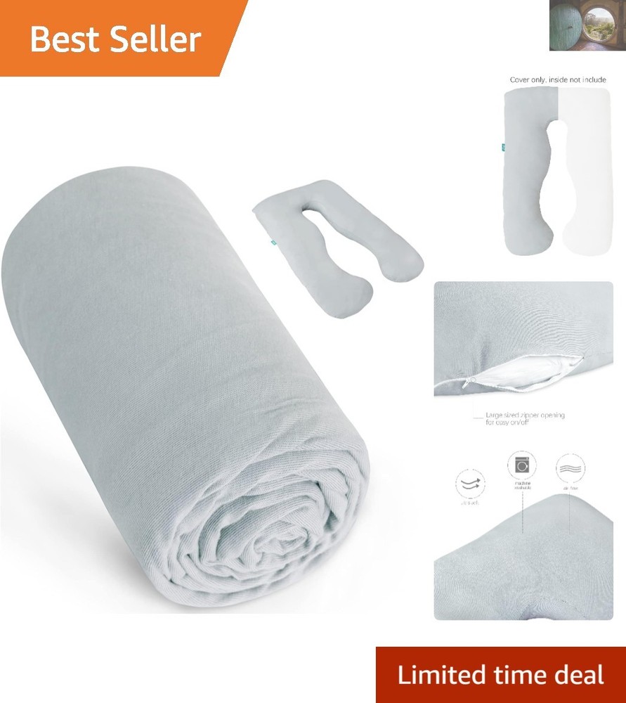 Classic Grey 100% Cotton U-Shaped Pregnancy Pillow Case for Maximum Comfort