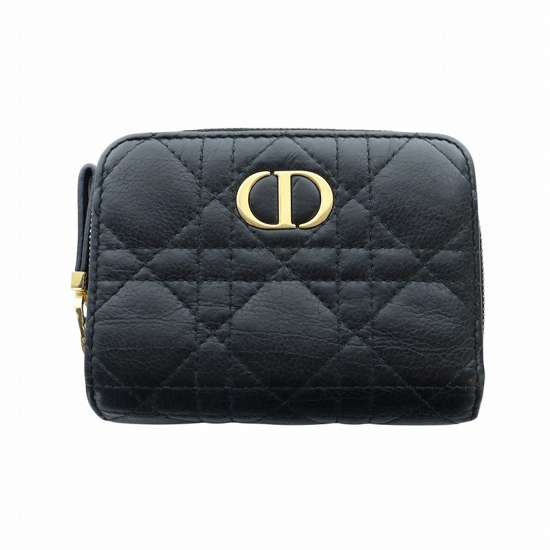 Y0805 Christian Dior Caro Scarlet Bifold Wallet Round Zipper Quilted Logo Leathe