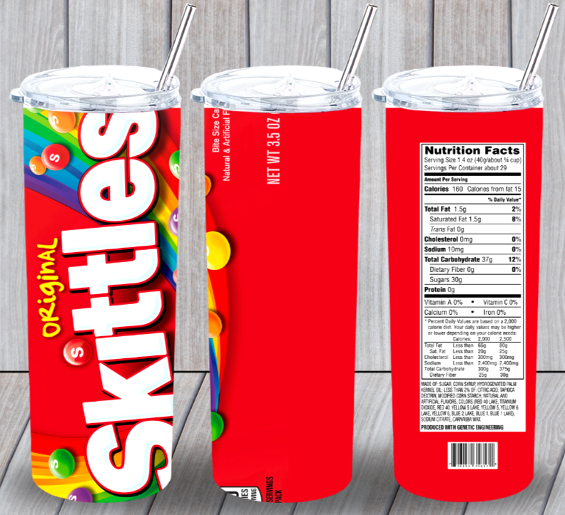 Skittles 2 Candy Multicolor 20oz Insulated Tumbler Lid Plastic Straw New