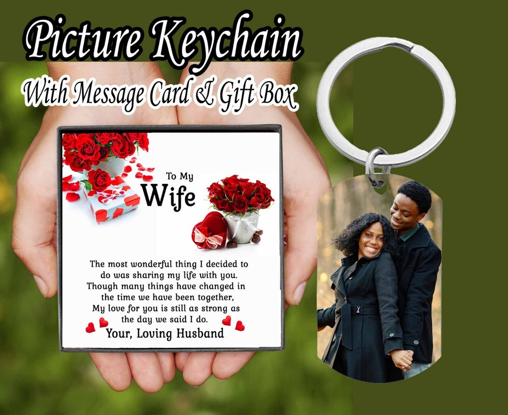 Personalized Keychain Gift Box for Wife Christmas card with photo keychain