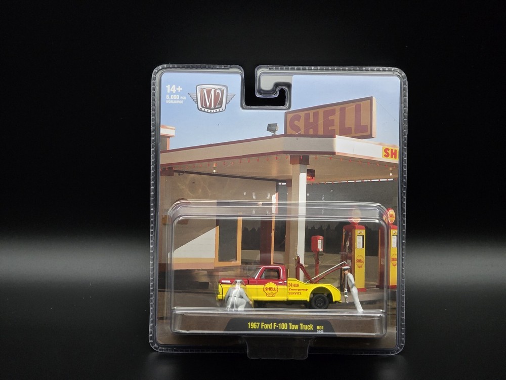 M2 Machines 1967 FORD F-100 TOW TRUCK Shell Station Diorama #R01