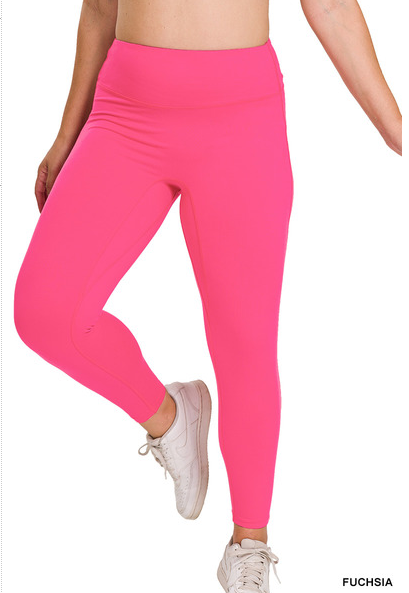 Zenana 3X  Cotton/Spandex Brushed Microfiber Wide Waistband Leggings Fuchsia