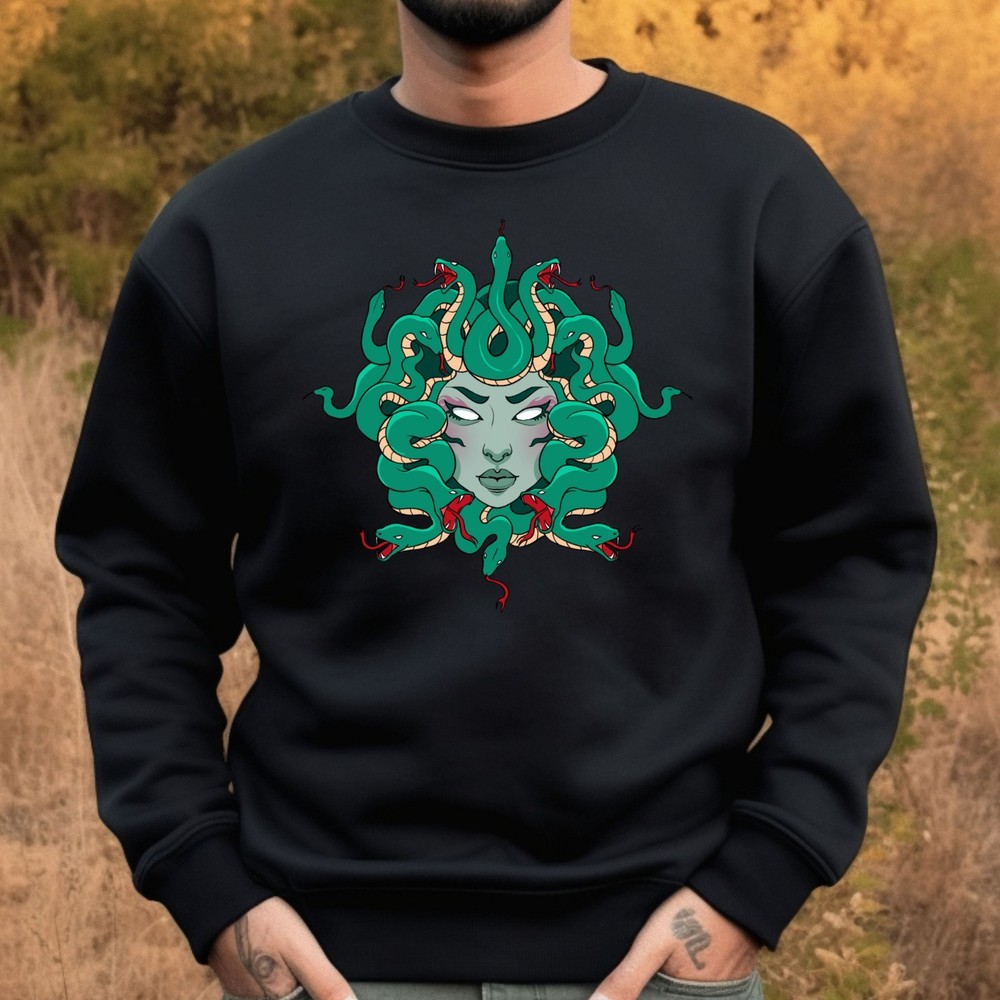 Medusa Sweatshirt Monster Gorgon Snake Printed Mythology Men's Crew Neck Jumper
