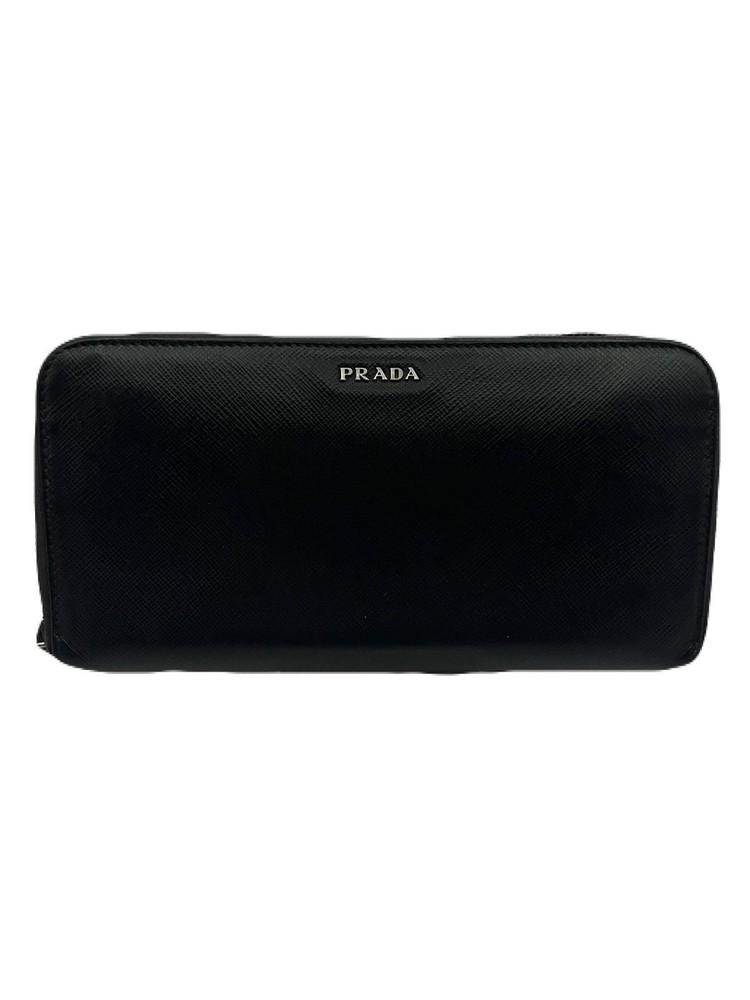 Prada Black Leather Round Zip Long Wallet T755-9 Pre-Owned