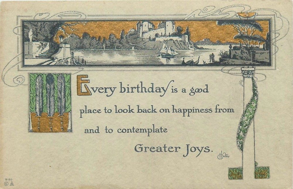 c1910 Arts & Crafts Birthday greeting artist impression Postcard 25-1607