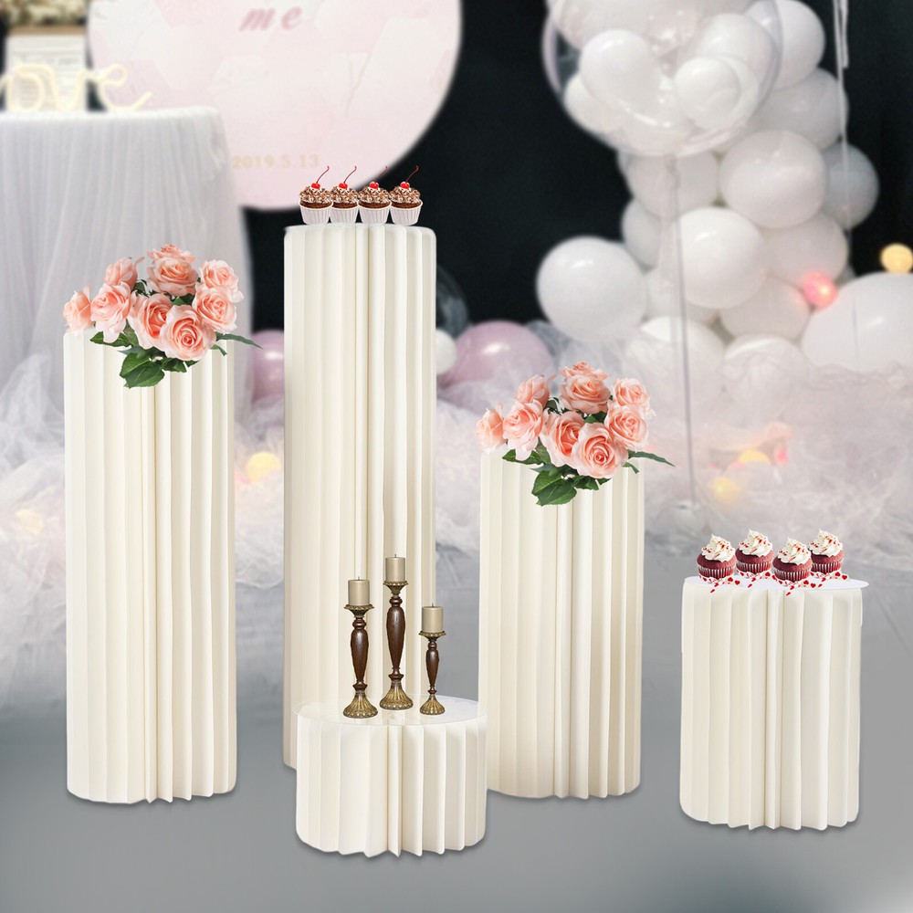 5pcs Cardboard Centerpiece Display Columns Cylinder Flowers Stand Foldable USA