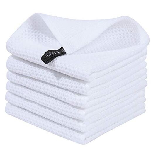 100% Cotton Waffle Weave Kitchen Dish Cloths, Dishcloth 12 in x 12 in White