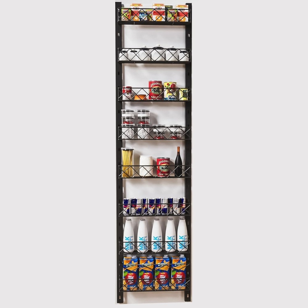 8-Tier Adjustable Pantry Door Spice Rack Organizer with Baskets