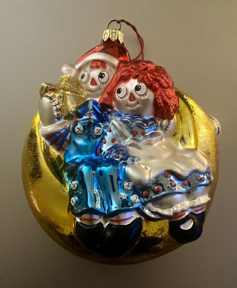 Raggedy Anne & Andy Christmas Tree Glass Ornament-Kurt Adler Polonaise Collectn