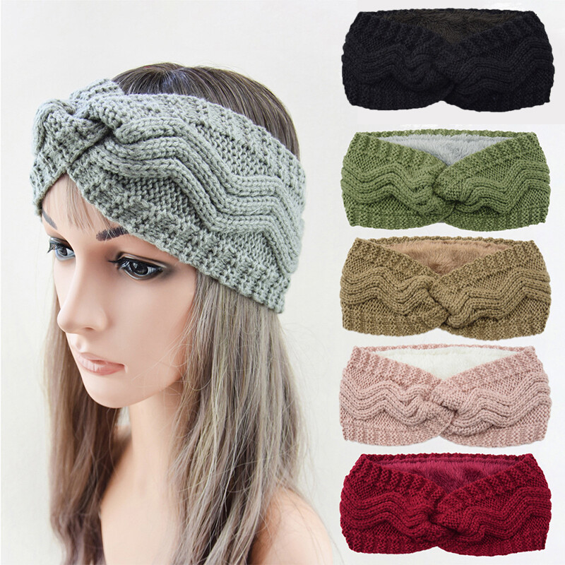 Women's Fleece-Lined Knit Ear Warmer Headband Winter Beanie Turban