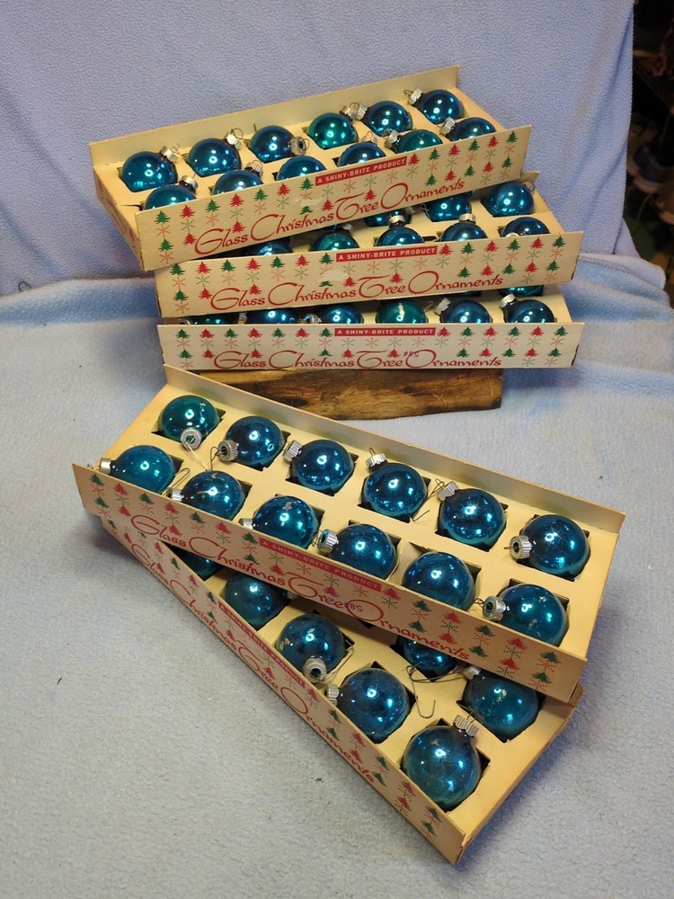 5 Boxes Vintage Blue Glass Christmas Ornaments  1.75