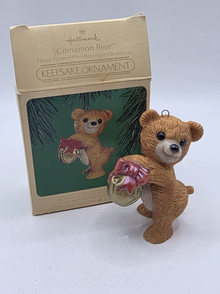 1984 Hallmark Cinnamon Bear #2 Hand-Painted Porcelain Keepsake Holiday Ornament