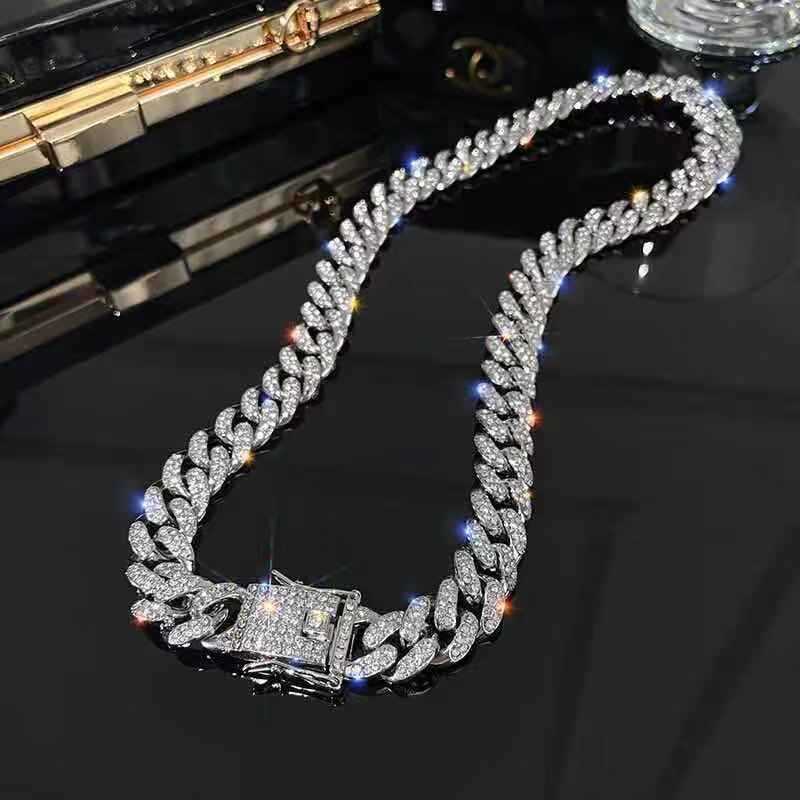 Mens Hip Hop Miami Cuban Link Chain CZ Rhinestone Iced Rapper Necklace