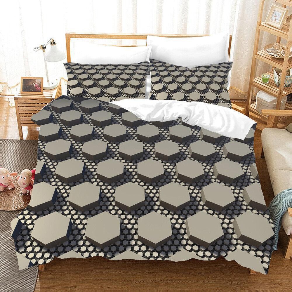 Hexagon Blocks Pattern #1 Quilt Duvet Cover Set Kids Comforter Cover Queen