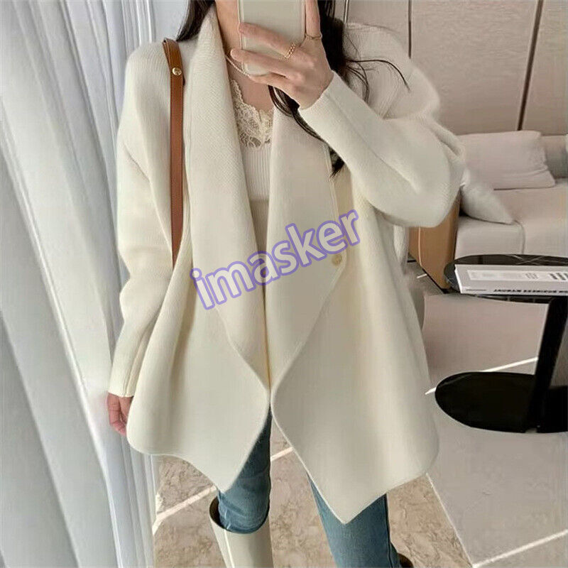 Korean Lapel Knitted Cardigan Jacket Women's Mid Long Loose Sweater Outer Wear