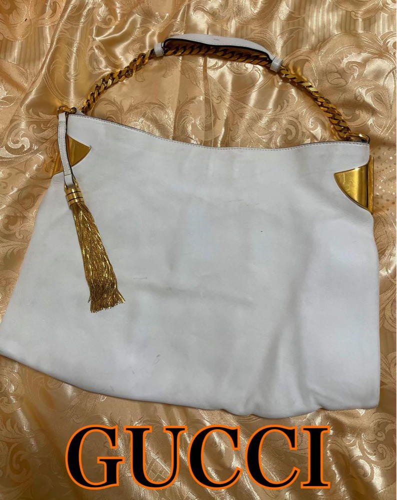 GUCCI White Canvas Shoulder Bag Authentic F0213678