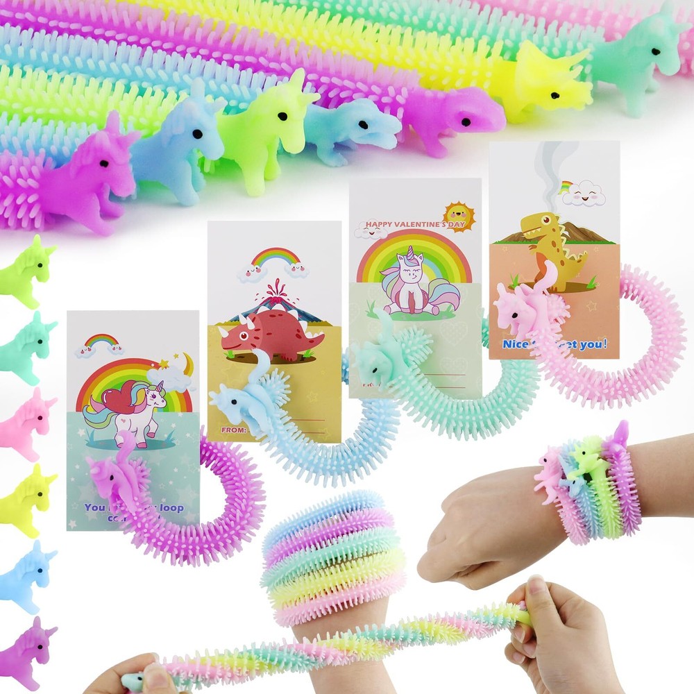 Valentines Day Gifts for Kids - 36Pcs Dinosaur Unicorn Treats with Cards